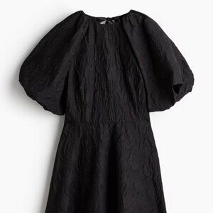 H&M Jacquard-Weave Tie-back Dress - Black